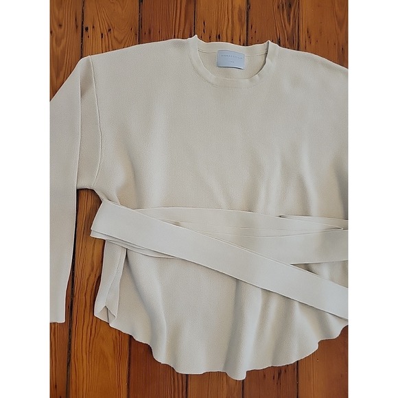 Modern Citizen Womens L Nara Tie Front Knit Sweater Oatmeal Cozy Elevated - Picture 3 of 9